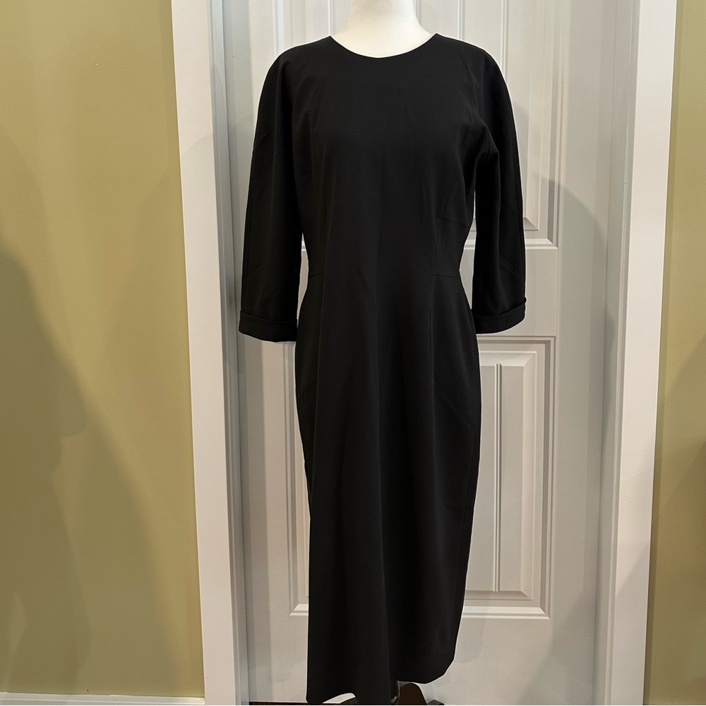 Boss Elegant Black Wool Blend Midi Sheath Dress